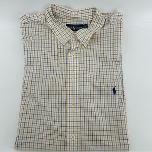 Ralph Lauren Shirt Mens 2XL Tall Yellow Blue Plaid Classic Fit Pony Short Sleeve